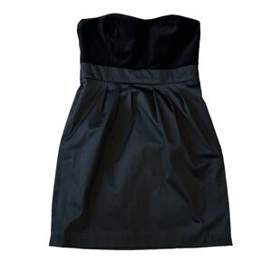 Banana Republic black velvet satin sweetheart neckline pleated mini dress NWT